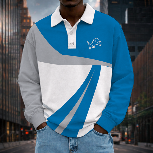 [SPECIAL OFFER] NEW CUSTOMIZED NFL04 DTL DETROIT LIONS LONG SLEEVE POLO SHIRT