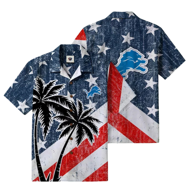 LIMITED EDITION - NEW CUSTOMIZED NFL04 DTL DETROIT LIONS PATRIOTIC 250 USA HAWAIIAN SHIRT
