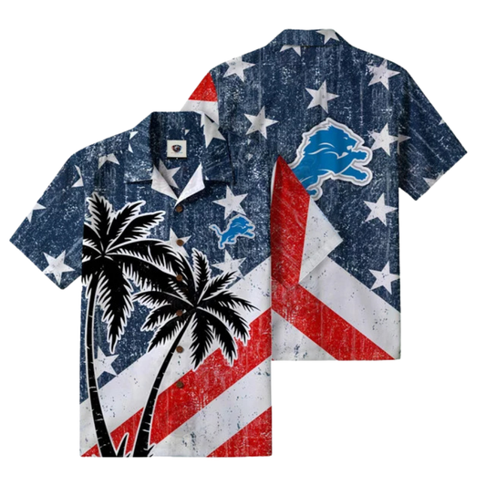 LIMITED EDITION - NEW CUSTOMIZED NFL04 DTL DETROIT LIONS PATRIOTIC 250 USA HAWAIIAN SHIRT