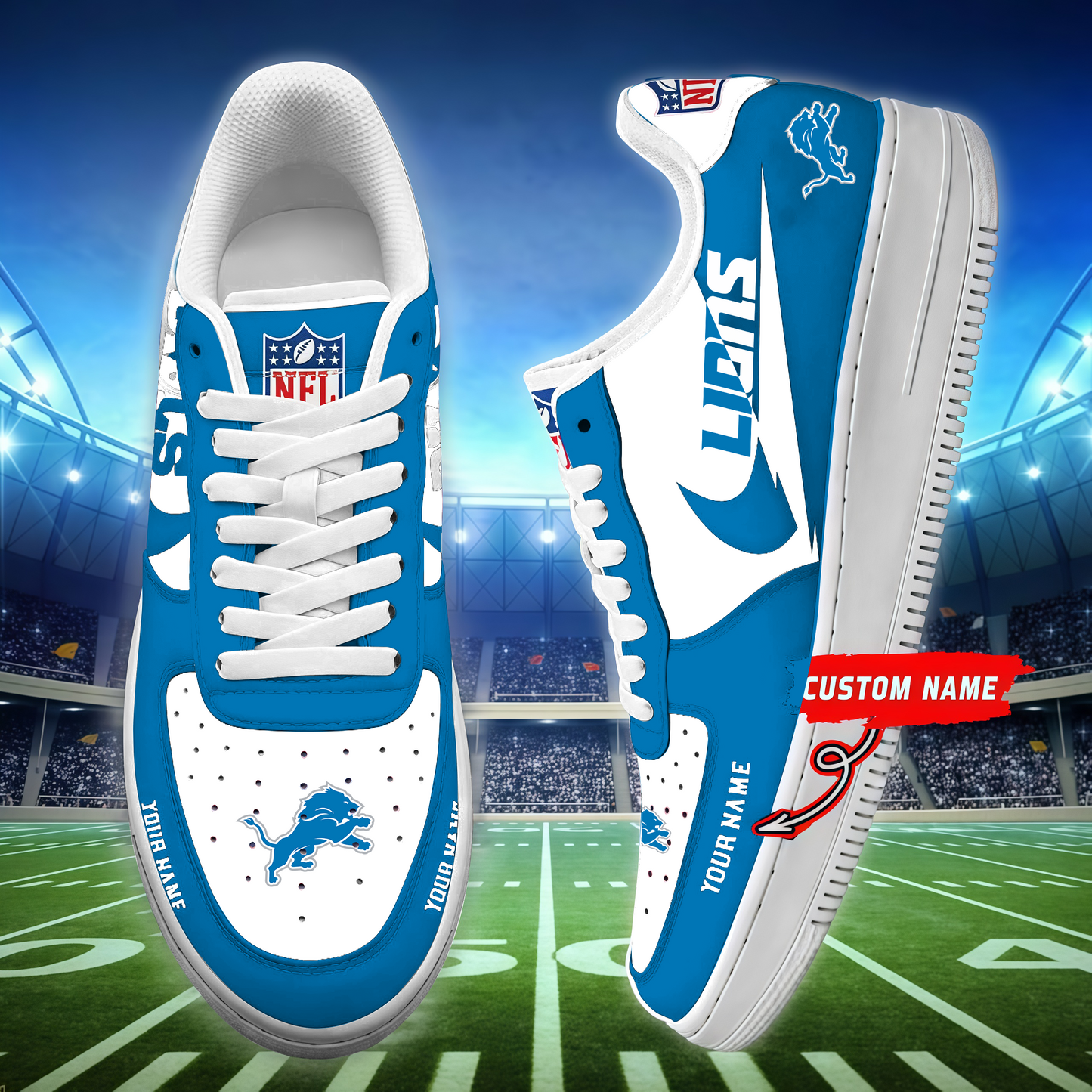 [SPECIAL OFFER] NEW CUSTOMIZED NFL04 DTL DETROIT LIONS AF1 SNEAKERS