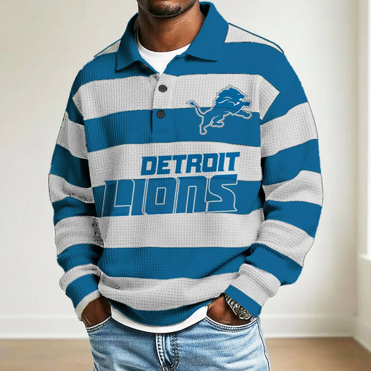 LIMITED EDITION - NEW CUSTOMIZED NFL04 DT LIONS MEN LONG SLEEVE POLO SHIRT