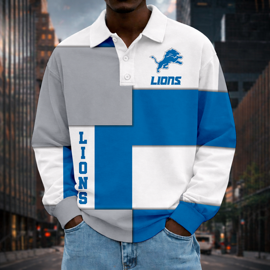 LIMITED EDITION - NEW CUSTOMIZED NFL04 DTL DETROIT LIONS MEN LONG SLEEVE POLO