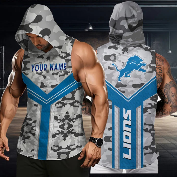 LIMITED EDITION - NEW CUSTOMIZED NFL04 DTL DETROIT LIONS HOODED TANK TOP