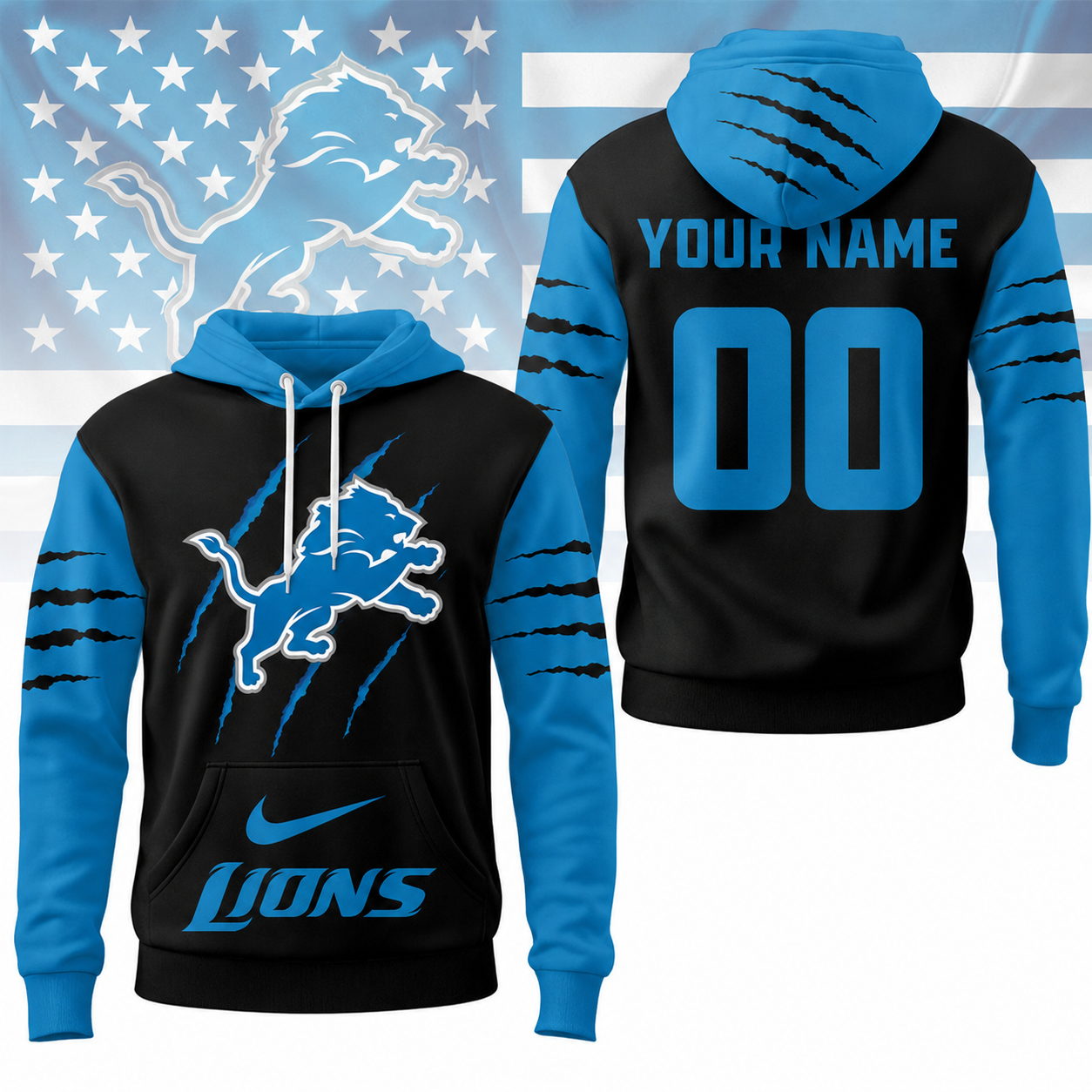 LIMITED EDITION - NEW CUSTOMIZED NFL04 DTL DETROIT LIONS T-SHIRT, POLO SHIRT, ZIP POLO SHIRT, SWEATSHIRT, HOODIE & ZIP HOODIE