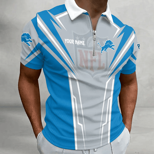 [SPECIAL OFFER] NEW CUSTOMIZED NFL04 DTL DETROIT LIONS ZIP POLO SHIRT