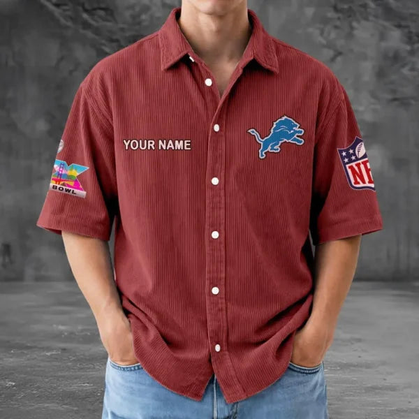 LIMITED EDITION - NEW CUSTOMIZED NFL04 DTL DETROIT LIONS SEERSUCKER BUTTON SHIRT