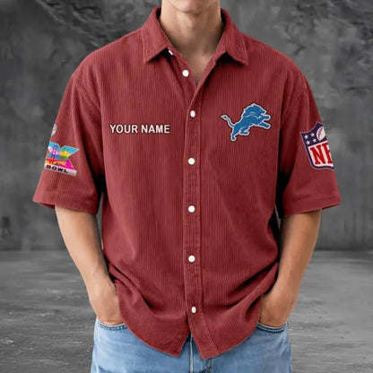 LIMITED EDITION - NEW CUSTOMIZED NFL04 DTL DETROIT LIONS SEERSUCKER BUTTON SHIRT
