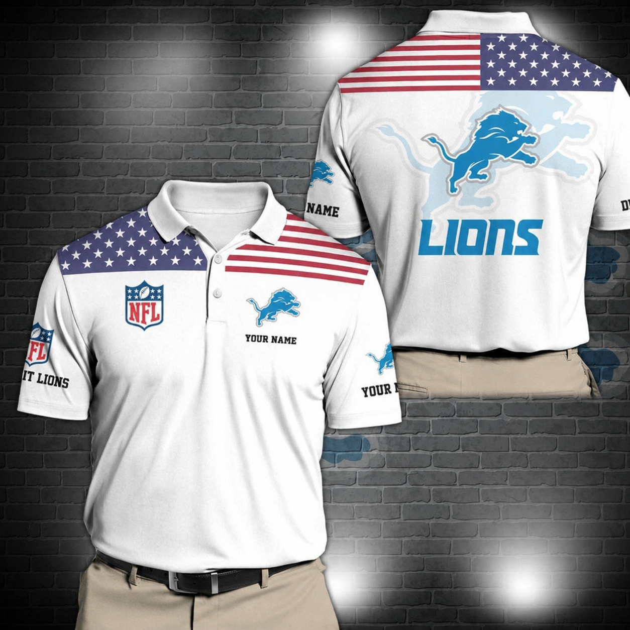 LIMITED EDITION - NEW CUSTOMIZED NFL04 DTL DETROIT LIONS POLO SHIRT