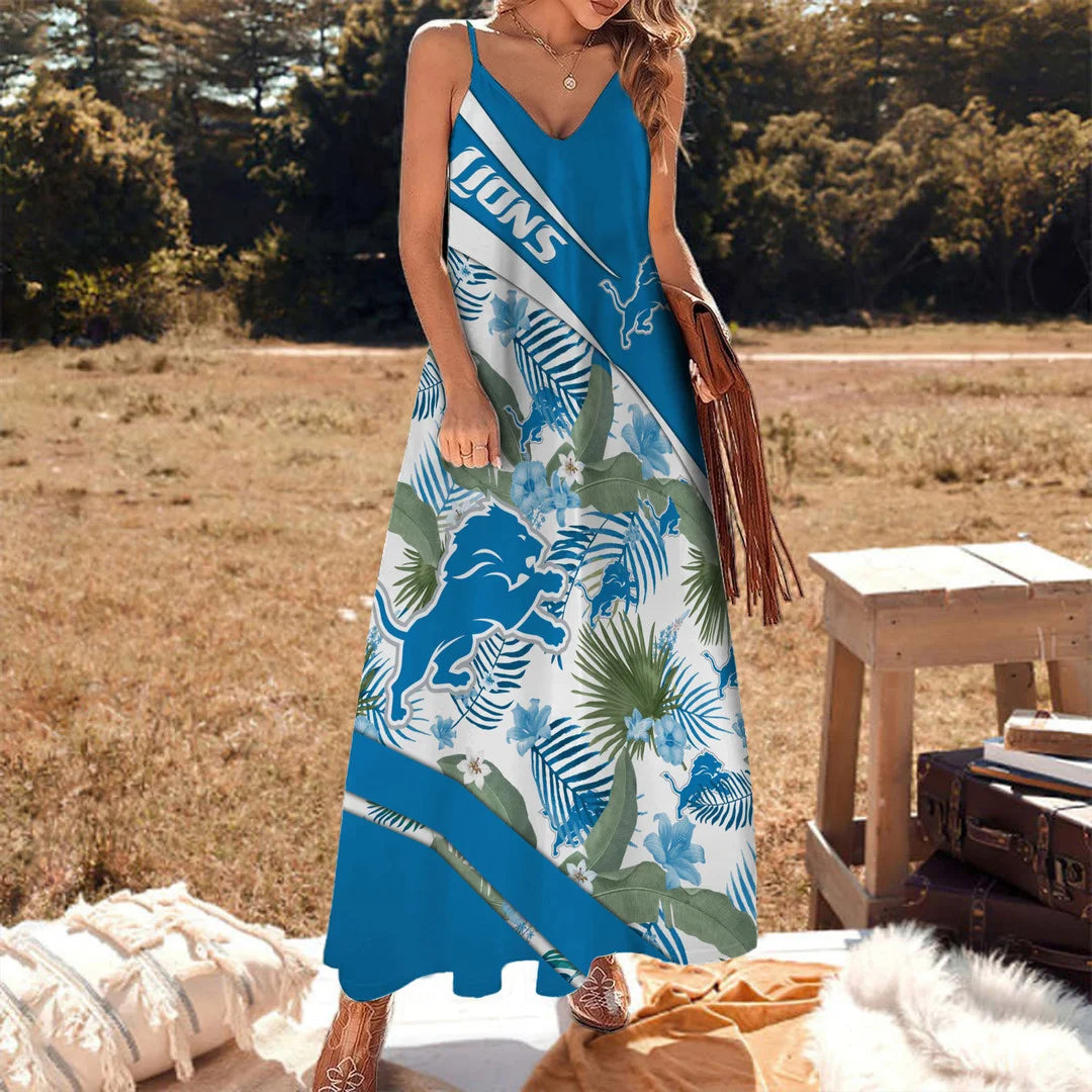LIMITED RUN - NEW CUSTOMED NFL04 DTL DT LIONS HAWAIIAN LONG DRESS