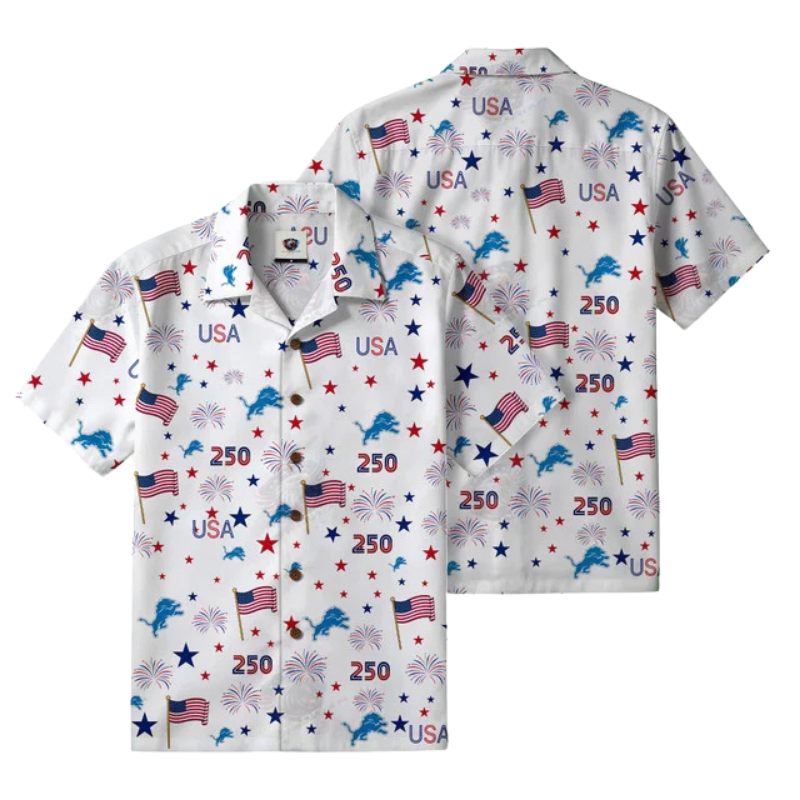 LIMITED EDITION - NEW CUSTOMIZED NFL04 DTL DETROIT LIONS PATRIOTIC 250 USA HAWAIIAN SHIRT