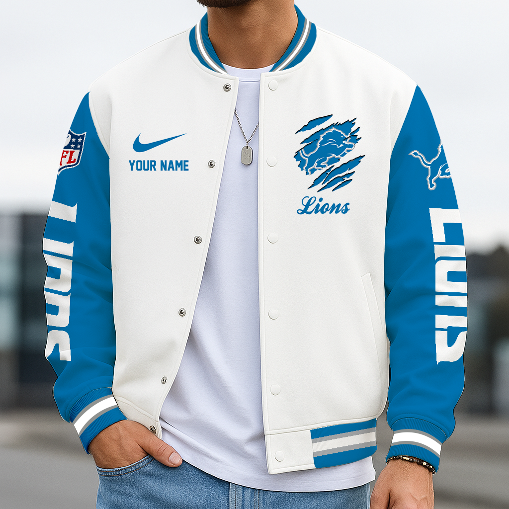 LIMITED EDITION - NEW CUSTOMIZED NFL04 DTL DETROIT LIONS BASEBALL JACKET