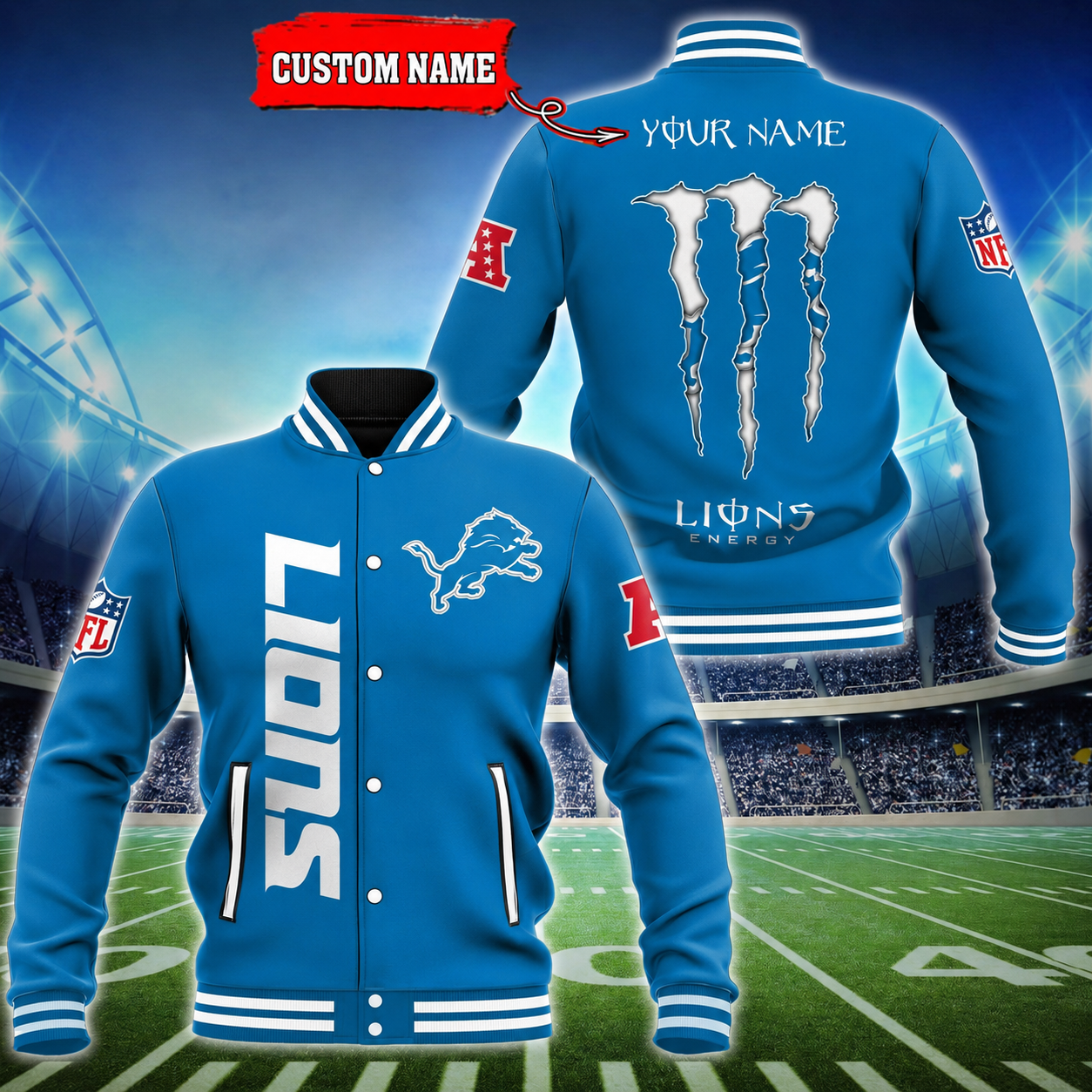 LIMITED EDITION - NEW CUSTOMIZED NFL04 DTL DETROIT LIONS SATIN VARSITY & BASEBALL JACKET