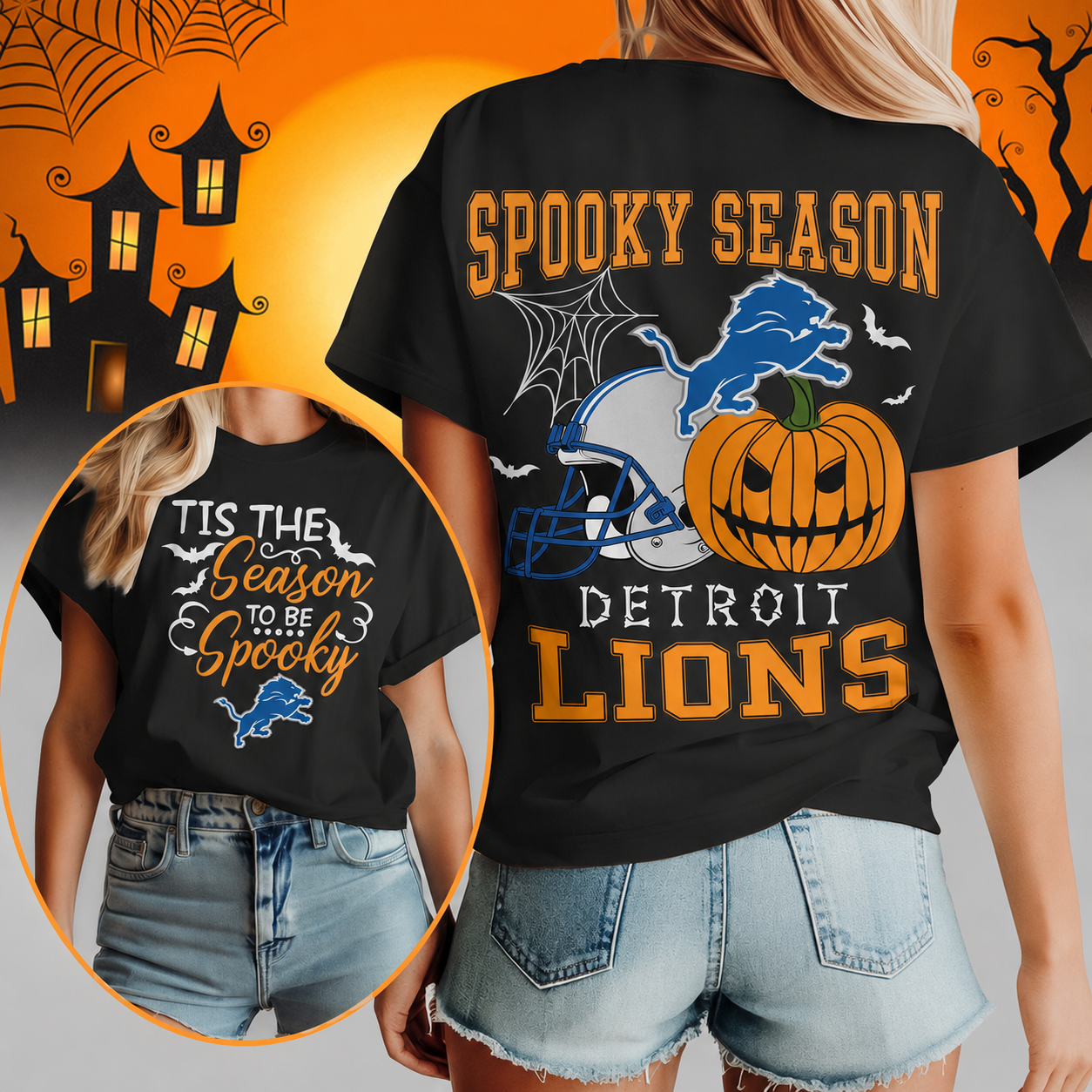 LIMITED EDITION - NEW CUSTOMIZED NFL04 DTL DETROIT LIONS  HALLOWEEN T-SHIRT, HOODIE & ZIP HOODIE