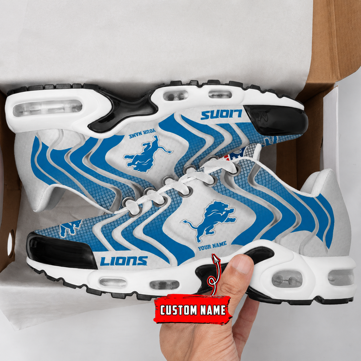 LIMITED EDITION - NEW CUSTOMIZED NFL04 DTL DETROIT LIONS AIR MAX PLUS SNEAKERS