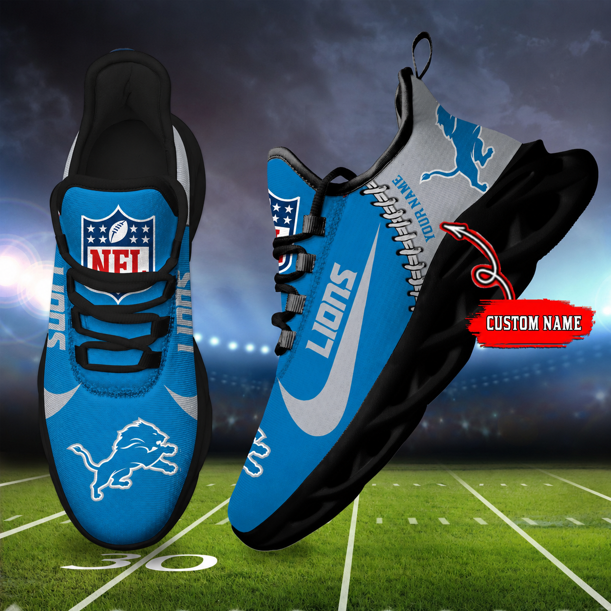 LIMITED EDITION - NEW CUSTOMIZED NFL04 DTL DETROIT LIONS UNISEX MAX SOUL SHOES