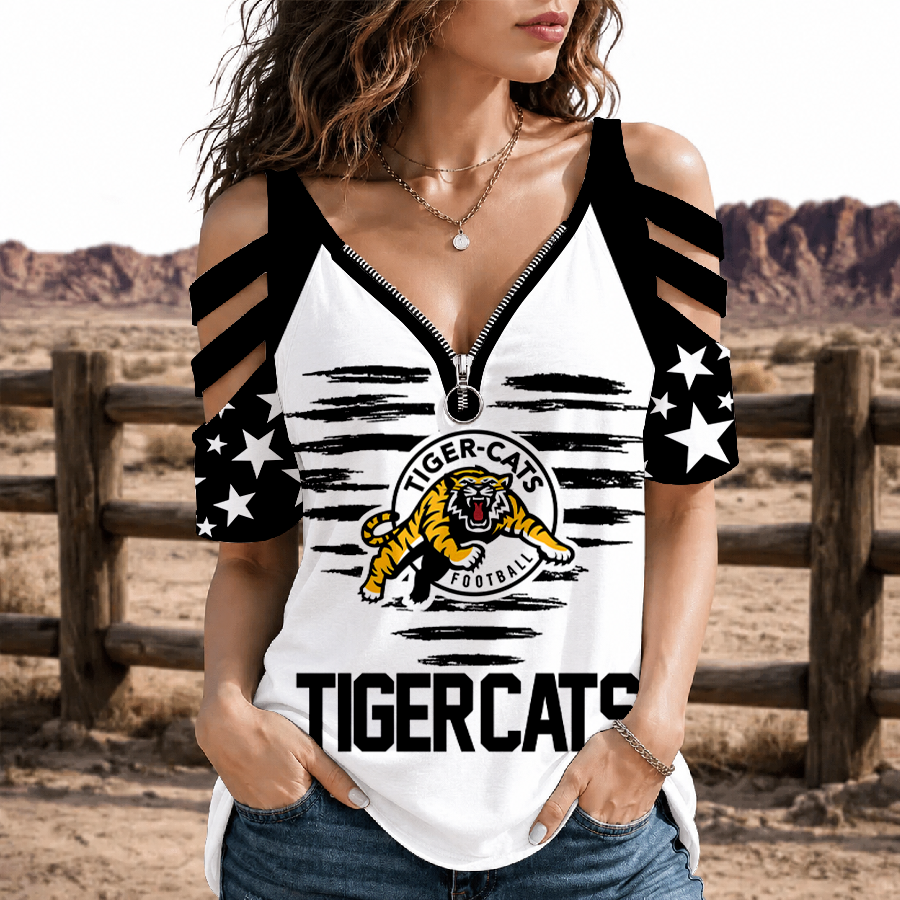 [FAN EXCLUSIVE] NEW CUSTOMIZED CFL04 HAM HAMILTON TIGER-CATS STRAPPY COLD-SHOULDER TOP