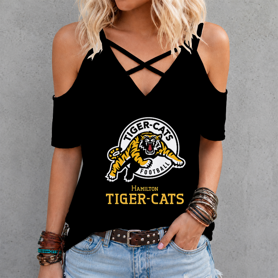 [FAN EXCLUSIVE] NEW CUSTOMIZED CFL04 HAM HAMILTON TIGER-CATS STRAPPY CRISS CROSS V-NECK TOP