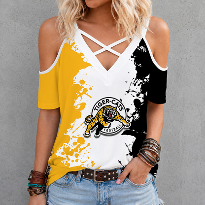 [FAN EXCLUSIVE] NEW CUSTOMIZED CFL04 HAM HAMILTON TIGER-CATS STRAPPY CRISS CROSS V-NECK TOP