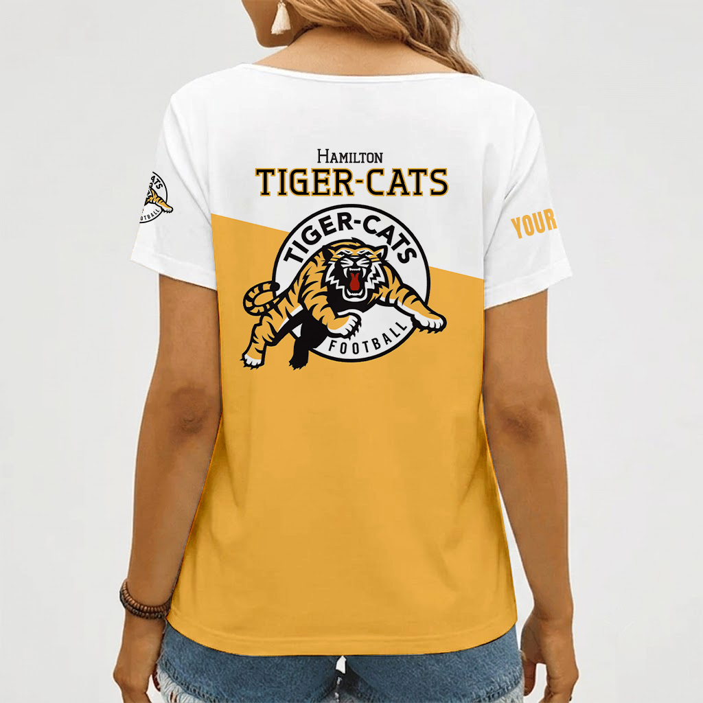 [FAN EXCLUSIVE] NEW CUSTOMIZED CFL04 HAM HAMILTON TIGER-CATS STRAPPY V-NECK FEMALE SHIRT