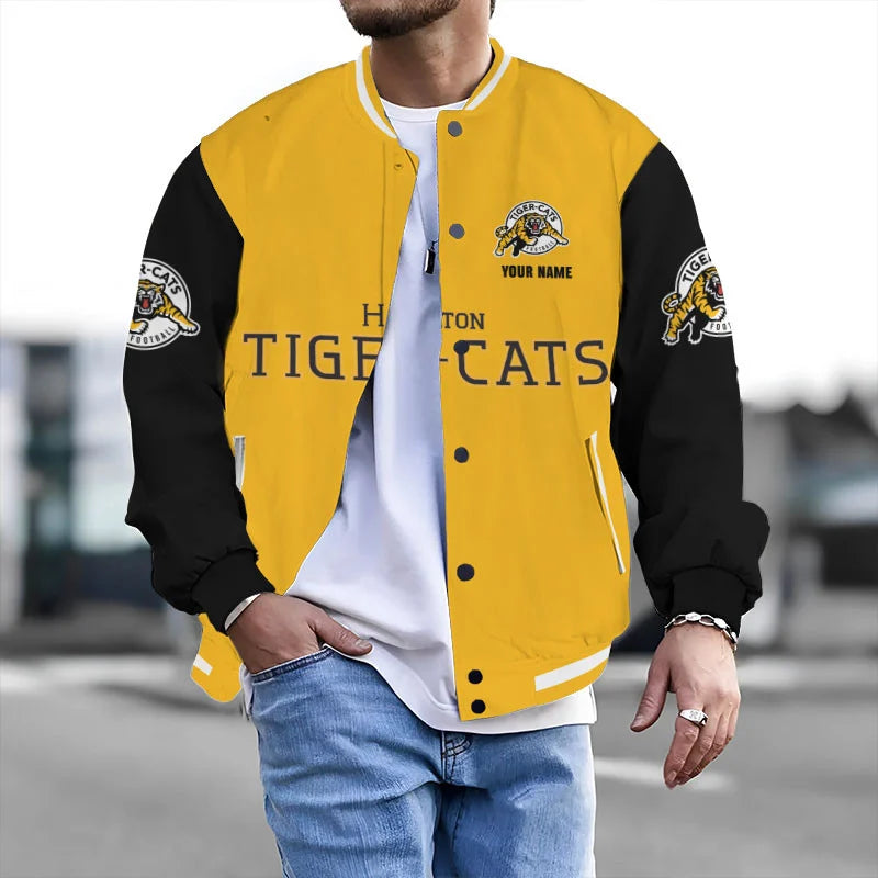 [FAN EXCLUSIVE] NEW CUSTOMIZED CFL04 HAM HAMILTON TIGER-CATS BASEBALL JACKET & SATIN VARSITY JACKET