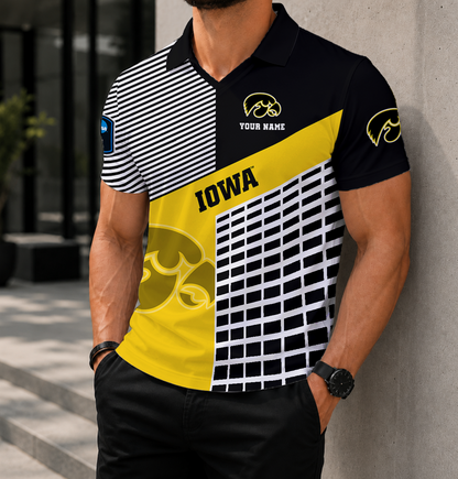 LIMITED EDITION - NEW CUSTOMIZED NCAA CFH04 IWH IOWA HAWKEYES POLO SHIRT