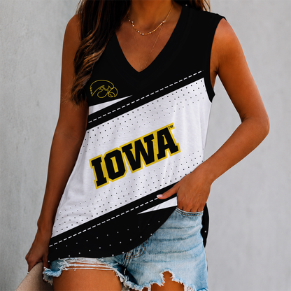 EXCLUSIVE EDITION - NEW CUSTOMIZED NCAA CFH04 IWH IOWA HAWKEYES WOMEN'S V-NECK TANK TOP