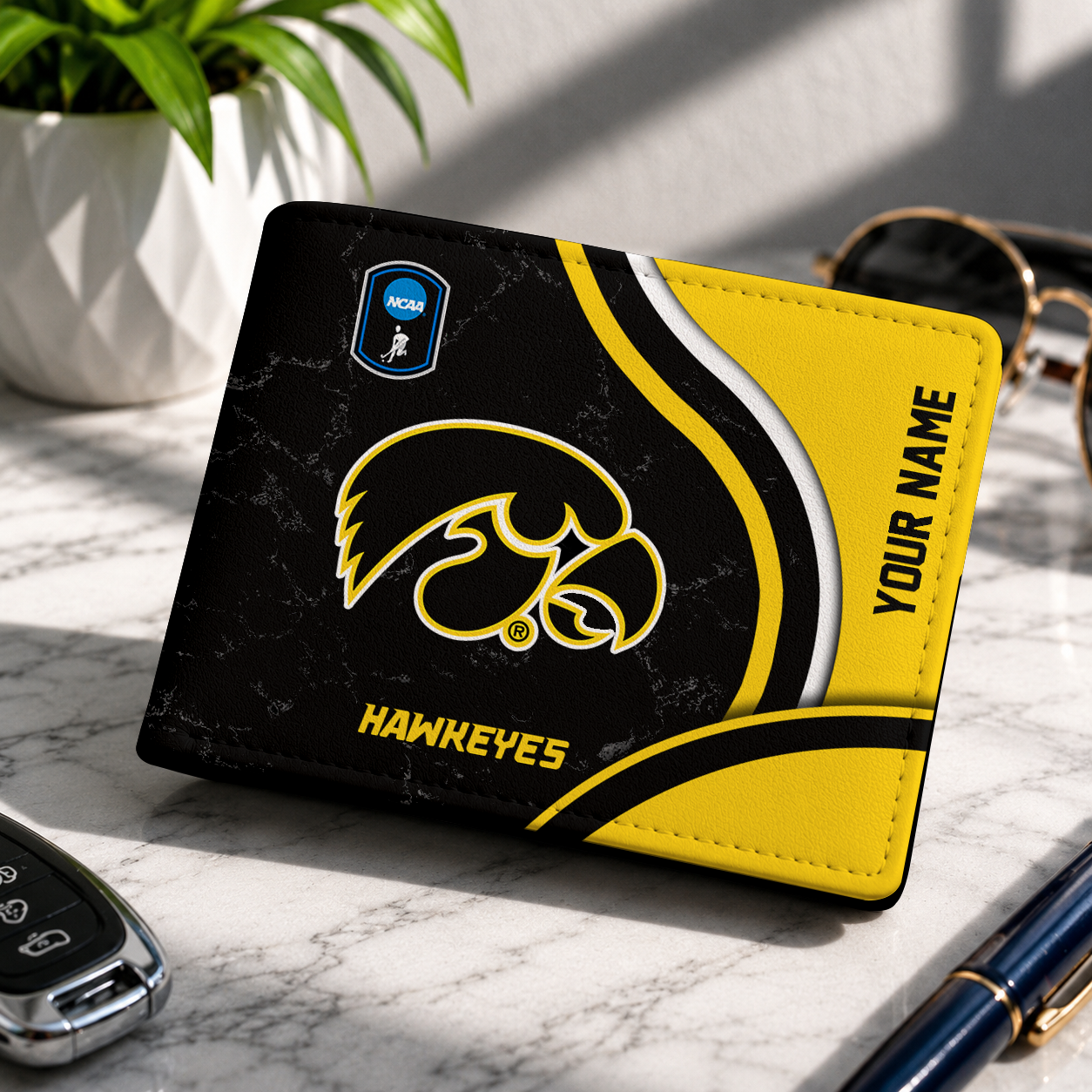 VIRAL EDITION - NEW CUSTOMIZED NCAA CFH04 IWH IOWA HAWKEYES LEATHER WALLET