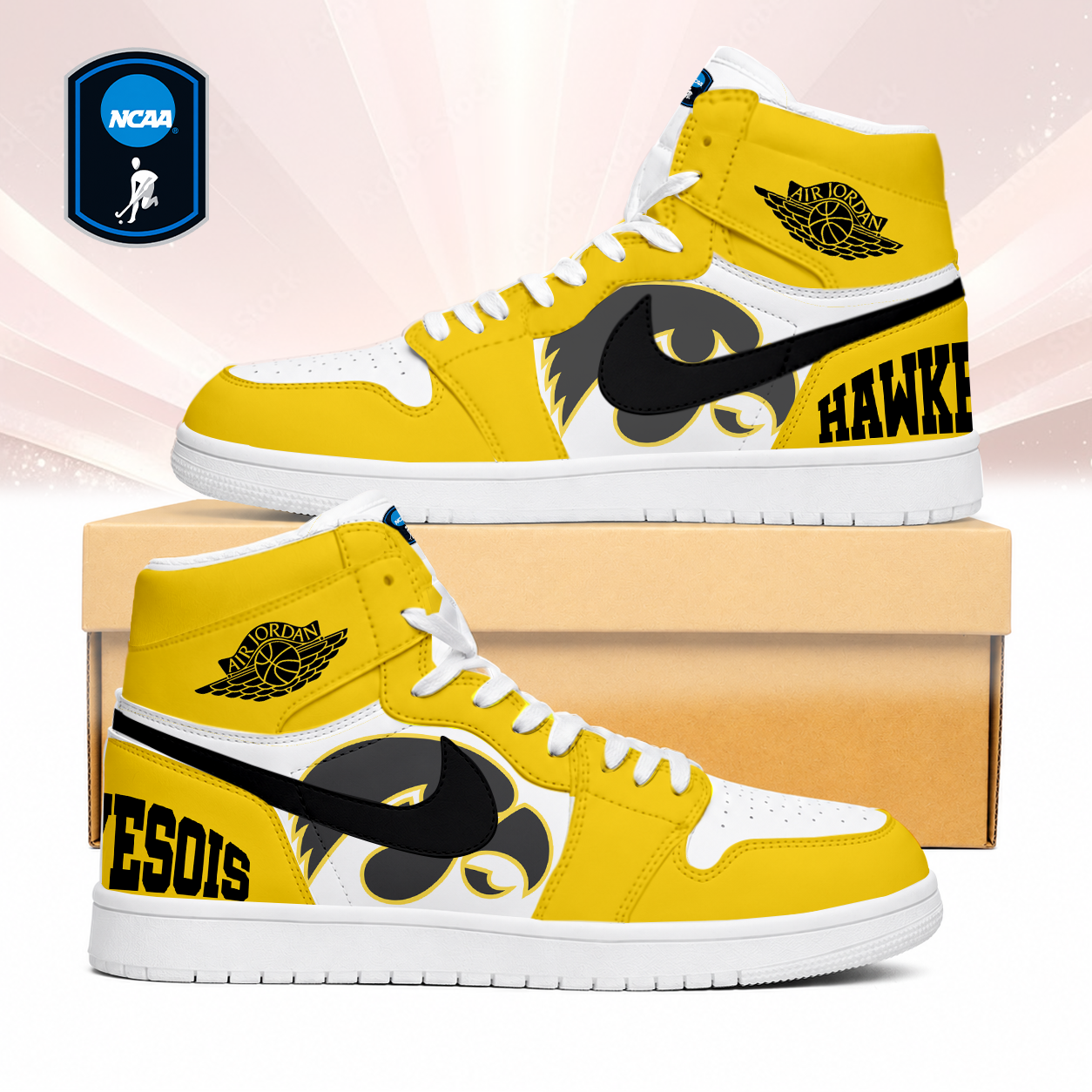 LIMITED EDITION - NEW CUSTOMIZED NCAA CFH04 IWH IOWA HAWKEYES AIR JORDAN SNEAKERS