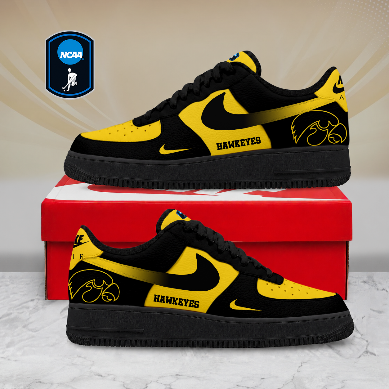 LIMITED EDITION - NEW CUSTOMIZED NCAA CFH04 IWH IOWA HAWKEYES AF1 SHOES