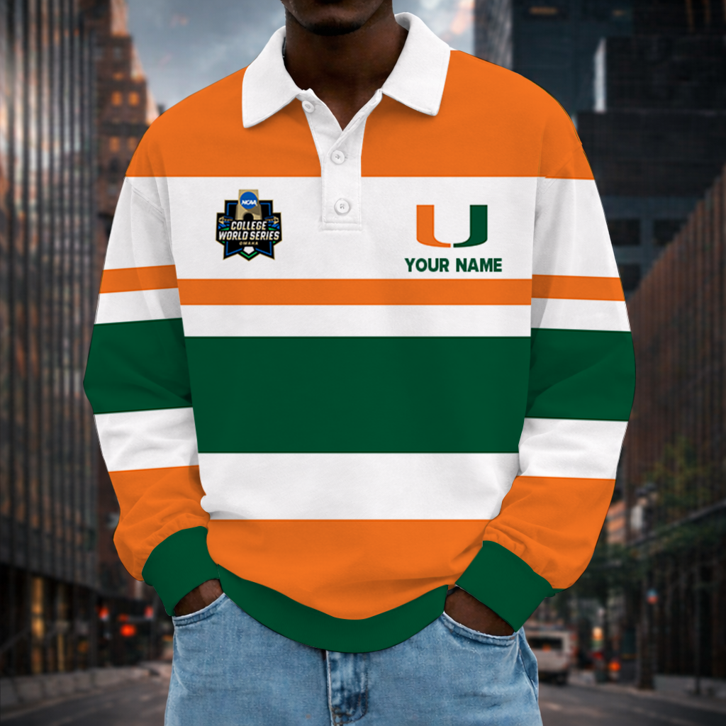 LIMITED EDITION - NEW CUSTOMIZED NCAA CWS04 MIH MIAMI HURRICANES UNISEX LONG SLEEVE POLO