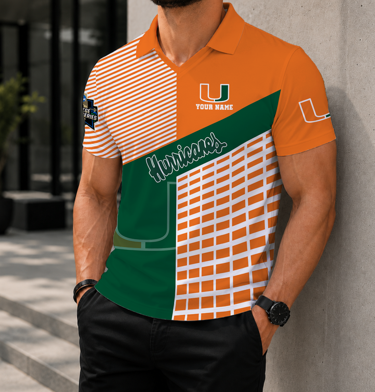 VIRAL EDITION - NEW CUSTOMIZED NCAA CWS04 MIH MIAMI HURRICANES POLO SHIRT