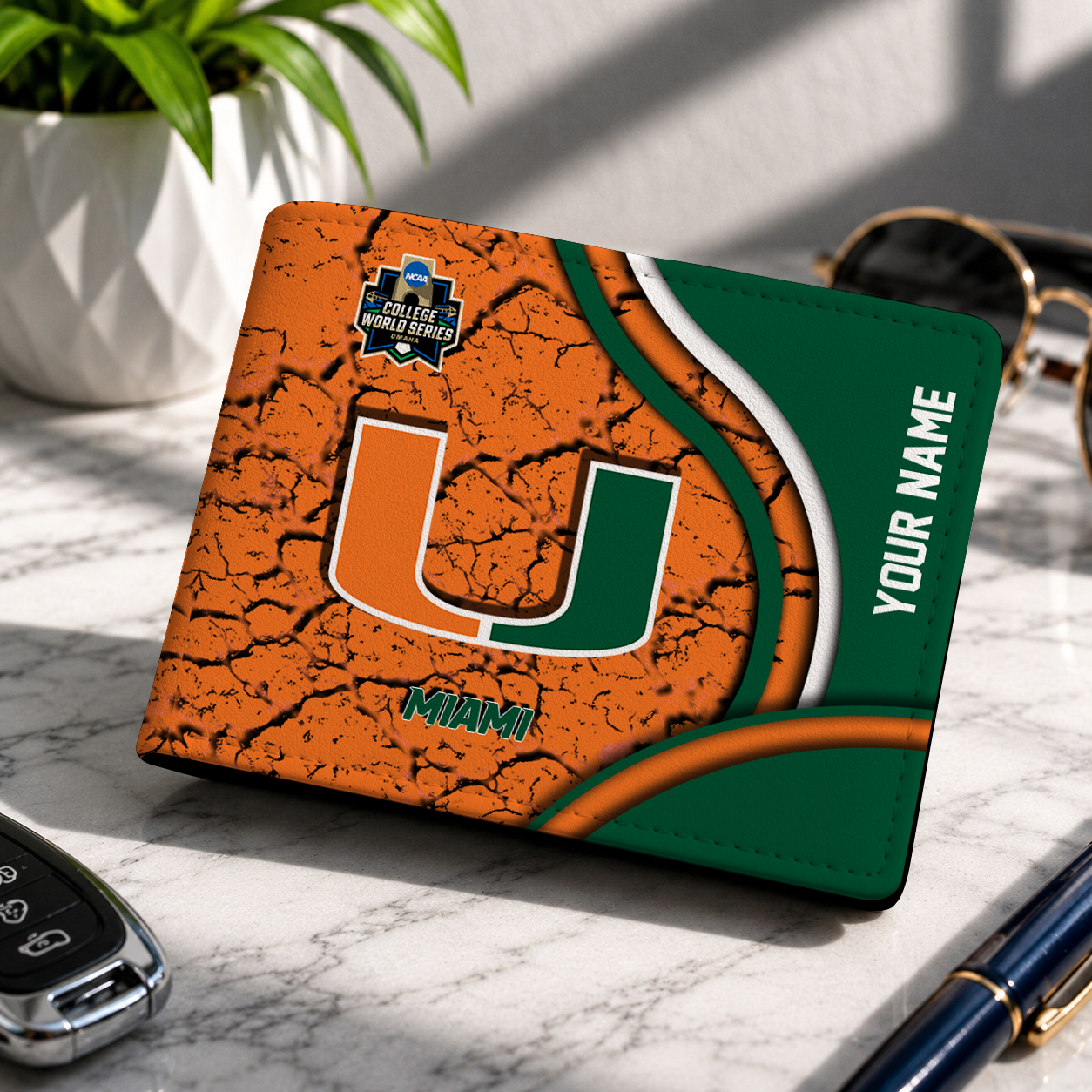 VIRAL EDITION - NEW CUSTOMIZED NCAA CWS04 MIH MIAMI HURRICANES LEATHER WALLET