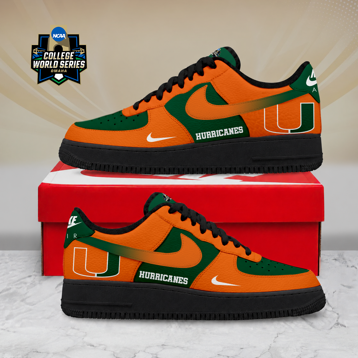 SPECIAL EDITION - NEW CUSTOMIZED NCAA CWS04 MIH MIAMI HURRICANES AF1 SHOES