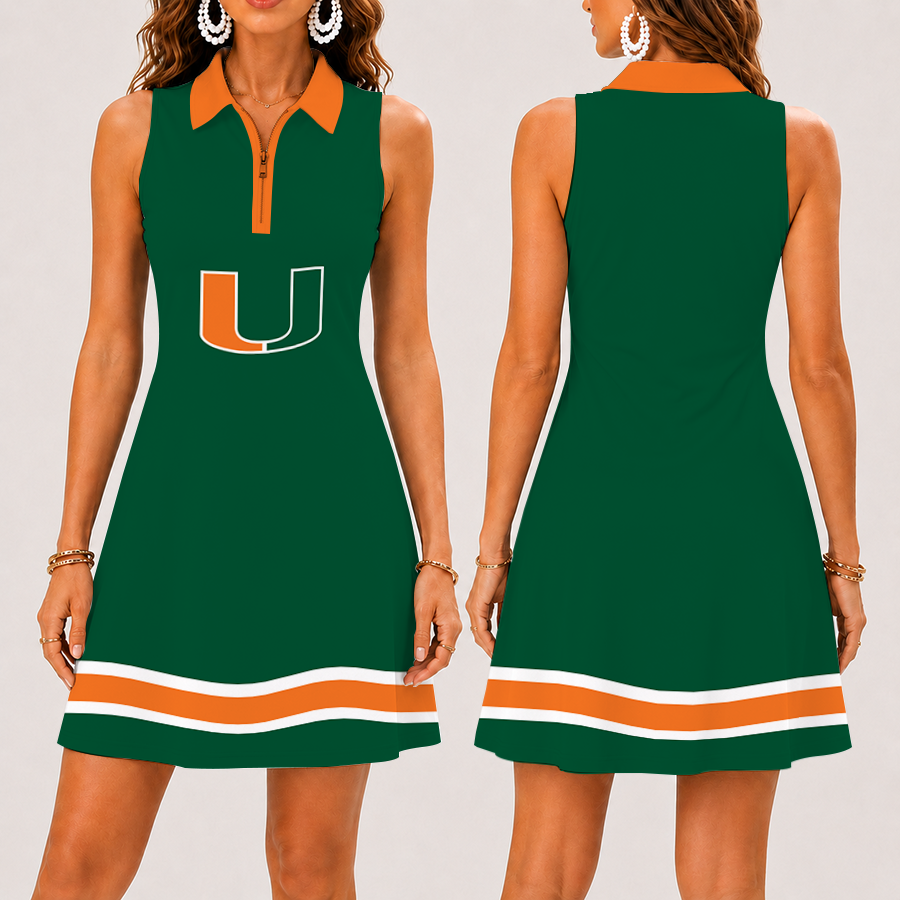 [FAN FAVORITE] NEW CUSTOMIZED NCAA CWS04 MIH MIAMI HURRICANES WOMEN'S ZIP SLEEVELESS POLO DRESS