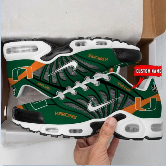 LIMITED EDITION - NEW CUSTOMIZED NCAA CWS04 MIH MIAMI HURRICANES UNISEX AIR MAX PLUS SNEAKERS