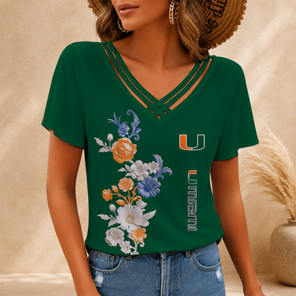 [FAN FAVORITE] NEW CUSTOMIZED NCAA CWS04 MIH MIAMI HURRICANES V-NECK SHIRT