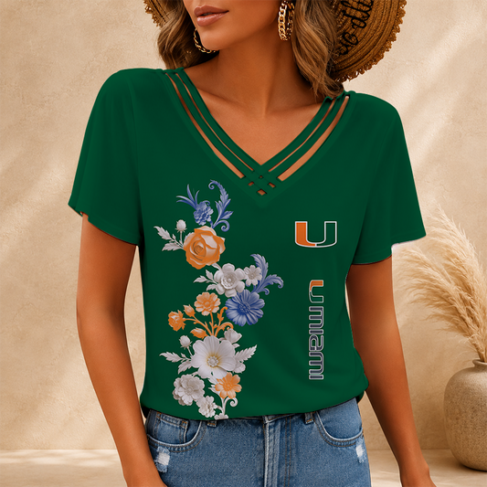 [FAN FAVORITE] NEW CUSTOMIZED NCAA CWS04 MIH MIAMI HURRICANES V-NECK SHIRT