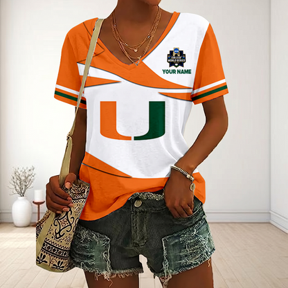 LIMITED DROP - NEW CUSTOMIZED | NCAA CWS04 MIH MI HURRICANES V-NECK FEMALE SHIRT