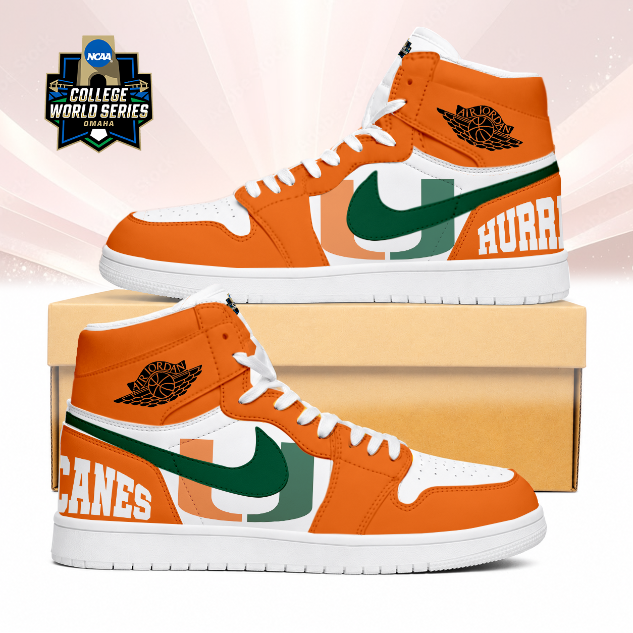 LIMITED EDITION - NEW CUSTOMIZED NCAA CWS04 MIH MIAMI HURRICANES AIR JORDAN SNEAKERS