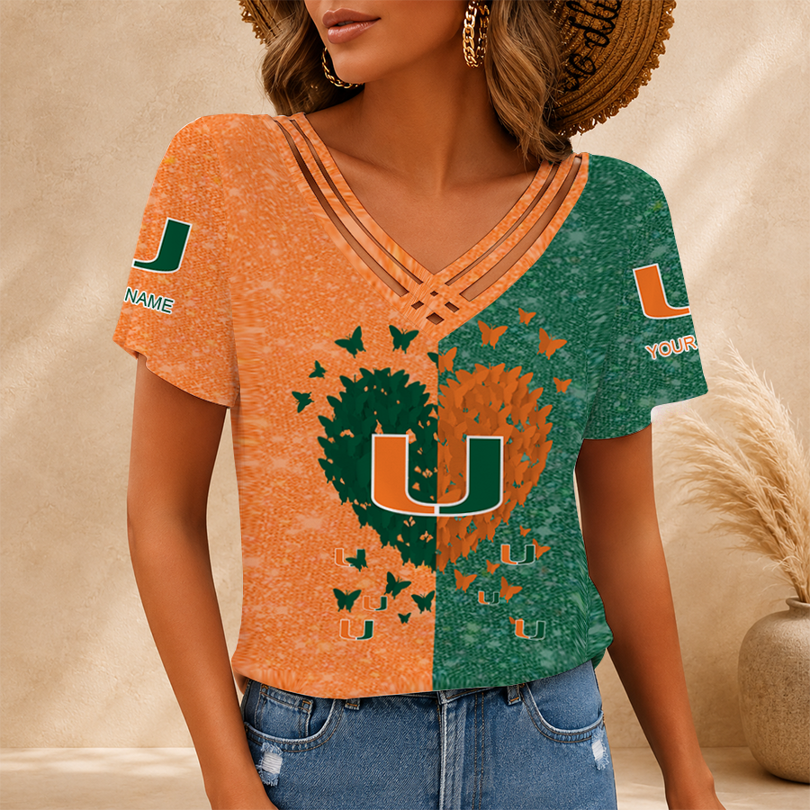 [FAN FAVORITE] NEW CUSTOMIZED NCAA CWS04 MIH MIAMI HURRICANES V-NECK SHIRT