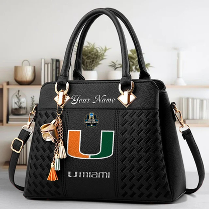 LIMITED EDITION - NEW CUSTOMIZED NCAA CWS04 MIH MIAMI HURRICANES ZIP HANDBAG MULTICOLOR