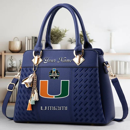 LIMITED EDITION - NEW CUSTOMIZED NCAA CWS04 MIH MIAMI HURRICANES ZIP HANDBAG MULTICOLOR