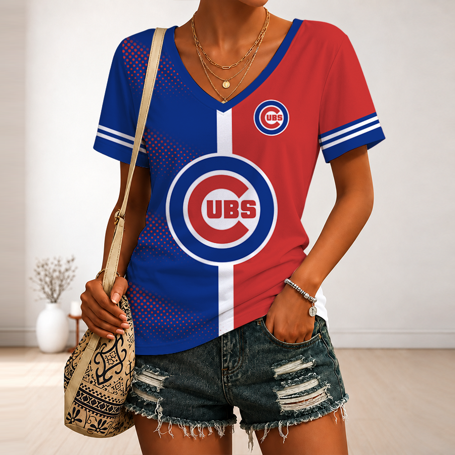 LIMITED EDITION - NEW CUSTOMIZED MLB04 CCS CHICAGO CUBS V-NECK FEMALE SHIRT