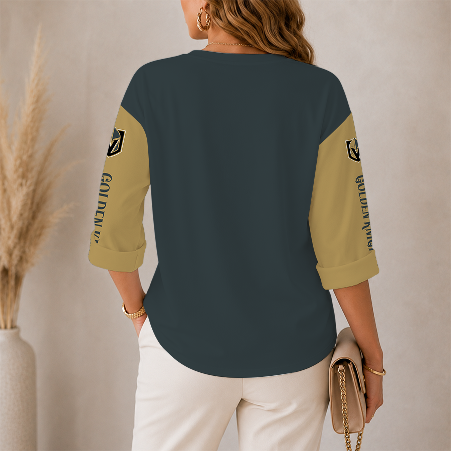 [SUPER SALE] NEW CUSTOMIZED NHL04 VGK VEGAS GOLDEN KNIGHTS WOMEN'S HEART V-NECK LONG SLEEVE SHIRT