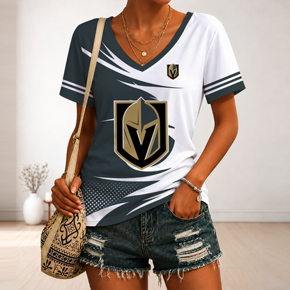 [SUPER SALE] NEW CUSTOMIZED NHL04 VGK VEGAS GOLDEN KNIGHTS V-NECK FEMALE SHIRT
