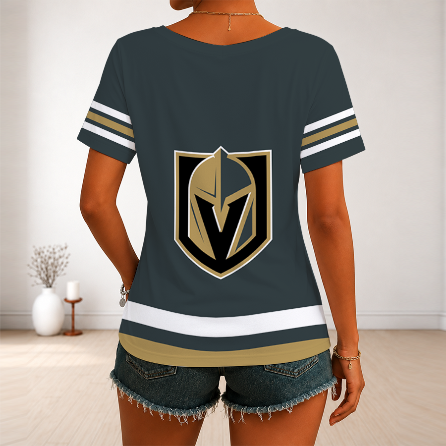 [SUPER SALE] NEW CUSTOMIZED NHL04 VGK VEGAS GOLDEN KNIGHTS V-NECK FEMALE SHIRT