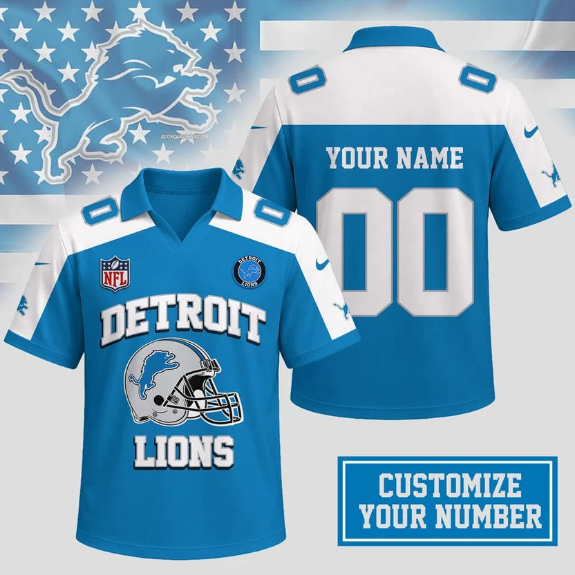ELITE EDITION - NEW CUSTOMIZED NFL04 DTL DETROIT LIONS POLO SHIRT