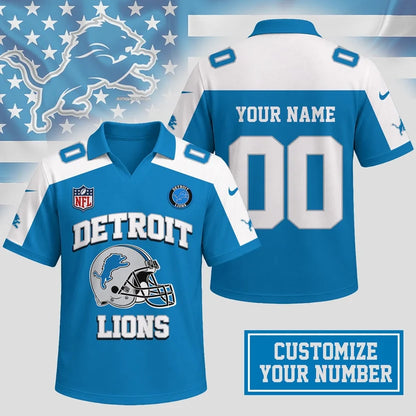 ELITE EDITION - NEW CUSTOMIZED NFL04 DTL DETROIT LIONS POLO SHIRT