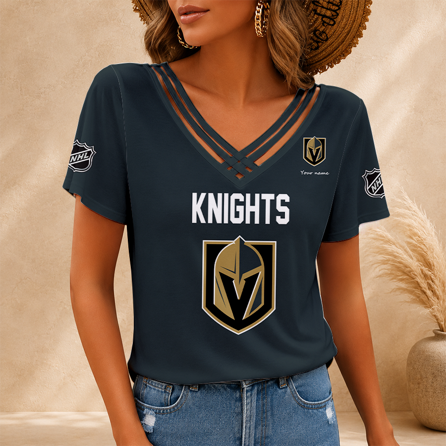 [SUPER SALE] NEW CUSTOMIZED NHL04 VGK VEGAS GOLDEN KNIGHTS V-NECK SHIRT