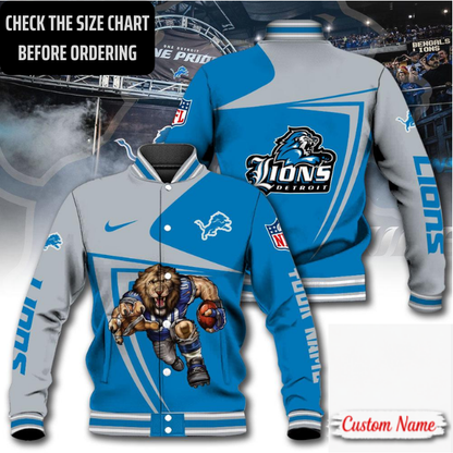 EXCLUSIVE EDITION - NEW CUSTOMIZED NFL04 DTL DETROIT LIONS SATIN VARSITY & BASEBALL JACKET